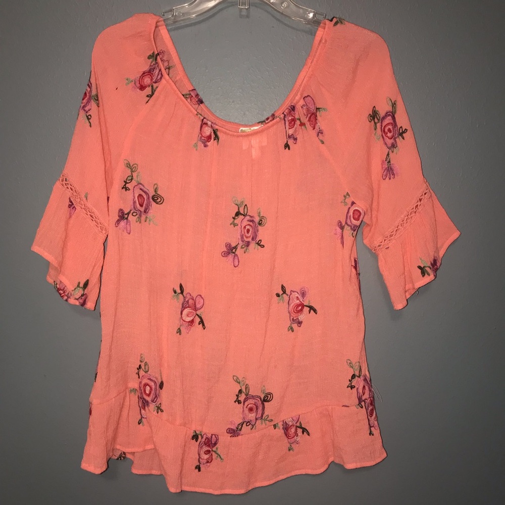 Fig & Flower Floral Design Boho Peasant Top, Large
